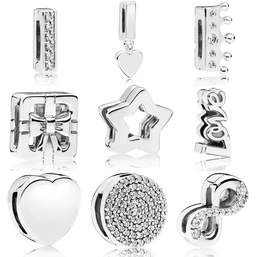 

2018 New Authentic 925 sterling silver Reflexions Heart Clip Charm Fit Original signature Bracelet Clip Charm DIY Jewelry