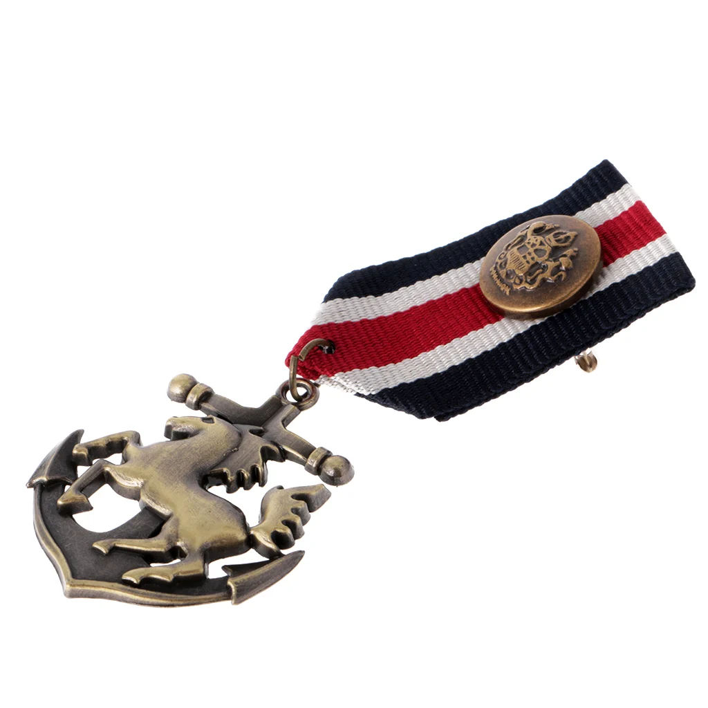  Unisex Vintage Navy Style Horse Anchor Design Medal Brooch Lapel Pin Punk Jewelry