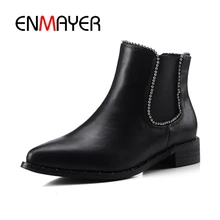 ENMAYER Women Ankle Boots Fashion Boots Pointed toe Thick Heels Big Size 34-43 Winter Slip on PU Shoes women Short Plush CR419 цена ENMAYER Women Ankle Boots Fashion Boots Pointed toe Thick Heels Big Size 34-43 Winter Slip on PU Shoes women Short Plush CR419 цены онлайн