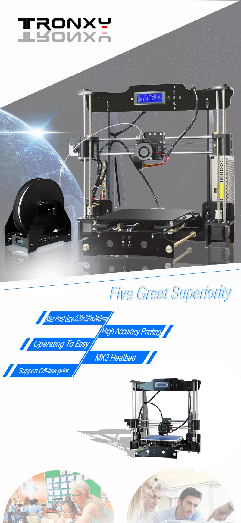 Tronxy 3d Priinter kit Высокое качество автоматическое выравнивание точность Reprap 3d принтер DIY комплект+ 1 рулон нити 8 Гб sd-карта в подарок