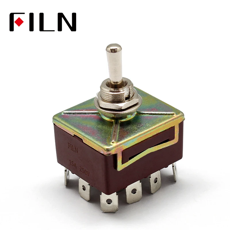 ONOFFON 3 Positions 12 Pins Self-lock Toggle Switch 4PDT 15A 250VAC