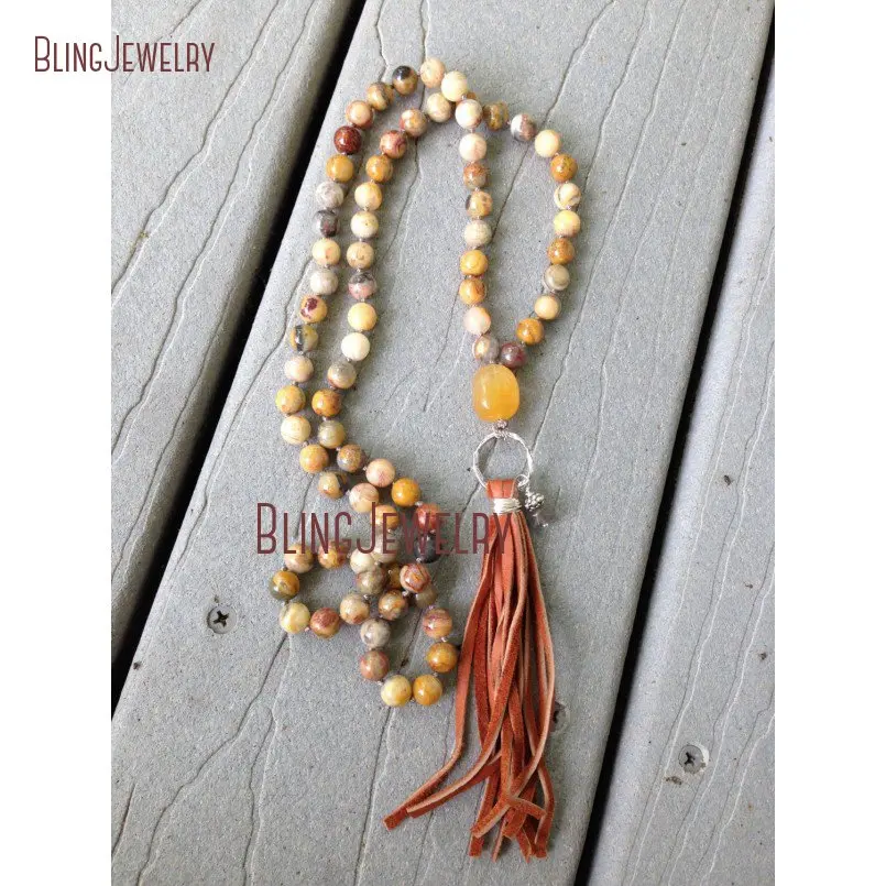 

Rustic Crazy Agates beads Knot Beads Necklace Brown Tassel Necklace NM20623