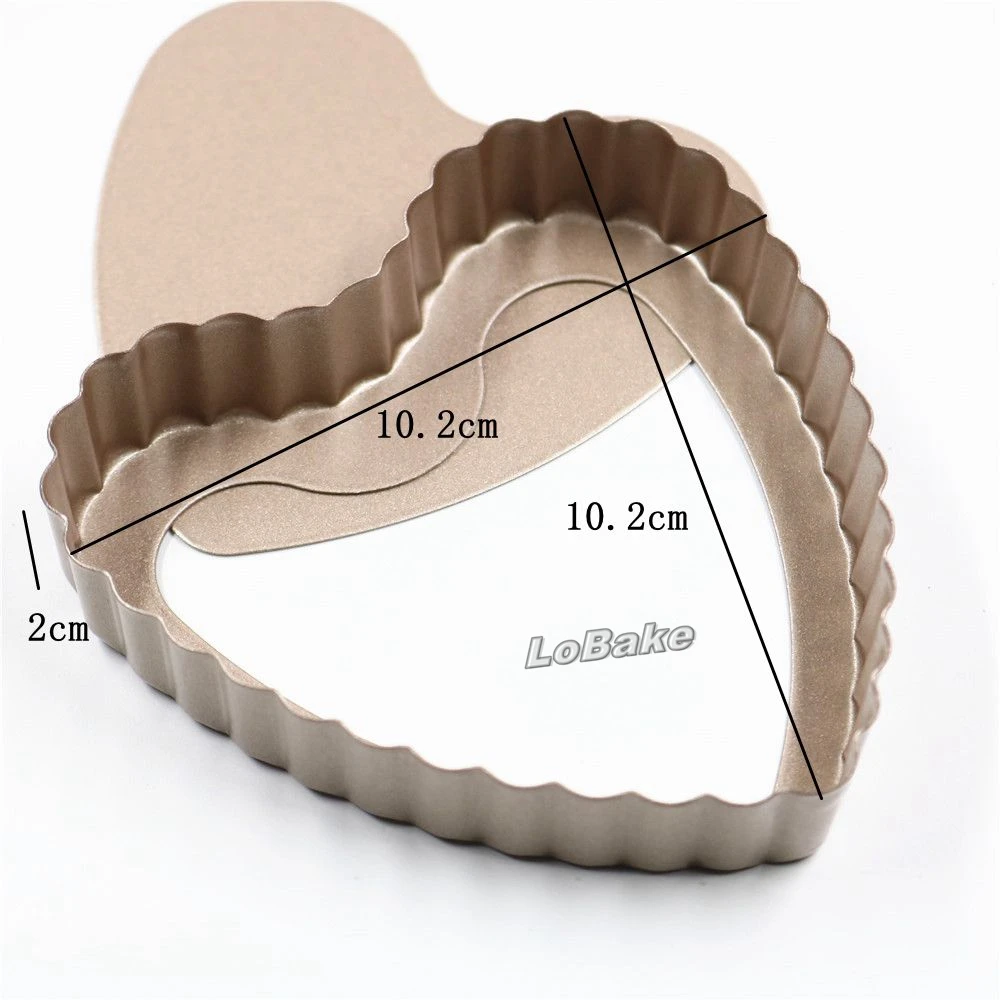 Mini 4 inches non-stick golden fluted wall loose bottom heart shape metal pie pan toast cake moulds loaf bread molds cookware