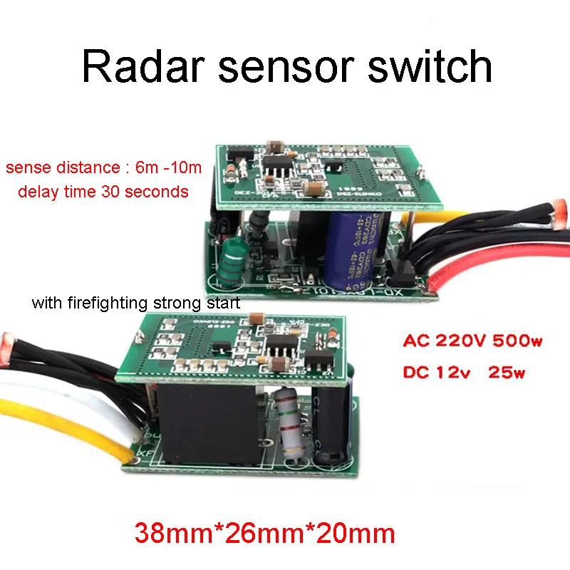 

Radar Induction Module Body Sensor Switch AC 220v Microwave DC 12V Non-infrared Circuit Ceiling Corridor Switches 10m 30S