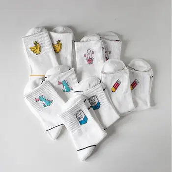 

5pairs/lot Women Kawaii Milk Banana Dinosaur Pencil Rocket Cartoon Socks