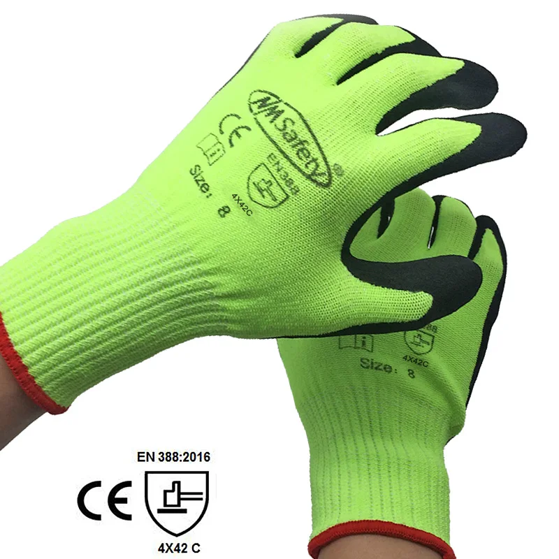 NMSafety 13 калибр трикотажные Hi-Viz желтые устойчивые к порезам уровень 5 трикотажные лайнер безопасности рабочие перчатки