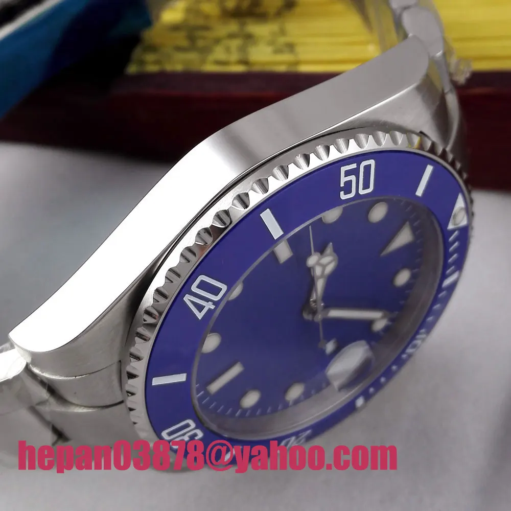 Bliger 43 мм Miyota 8215 автоматические мужские часы с сапфировым стеклом синий стерильный циферблат Светящийся синий керамический ободок 302