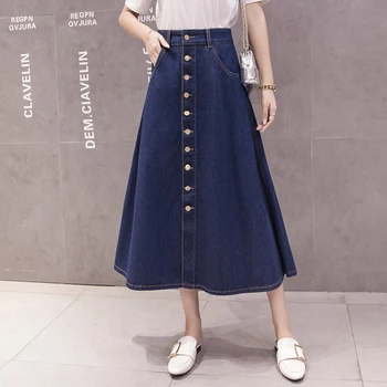 

Long Skirts Woman Spring Summer Fashion Women Denim Skirts A Line With Button High Waist Skirt Ladies Plus Size Casual
