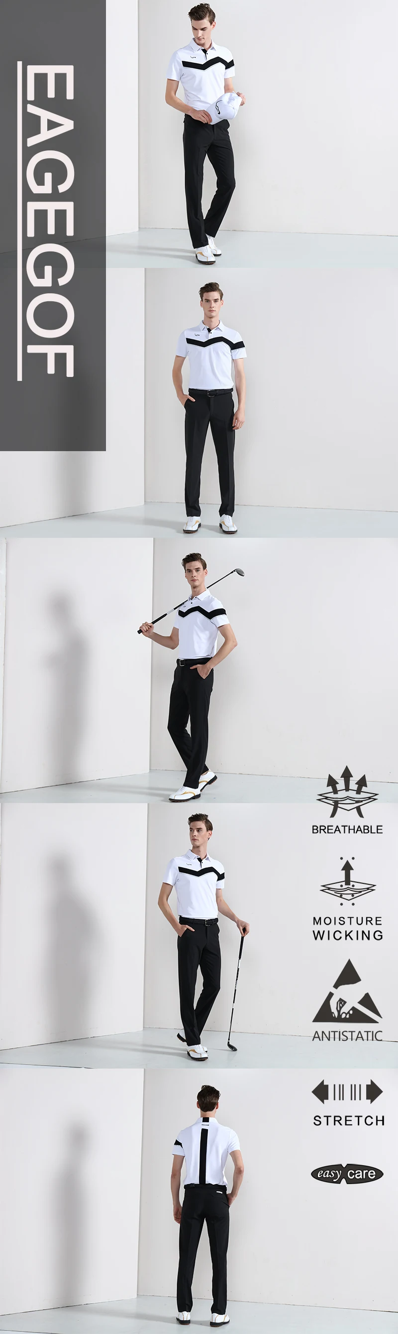 EAGEGOF рубашка для гольфа мужская спортивная одежда с коротким рукавом летняя быстросохнущая Мужская одежда для гольфа для тренировок Модная брендовая одежда для гольфа