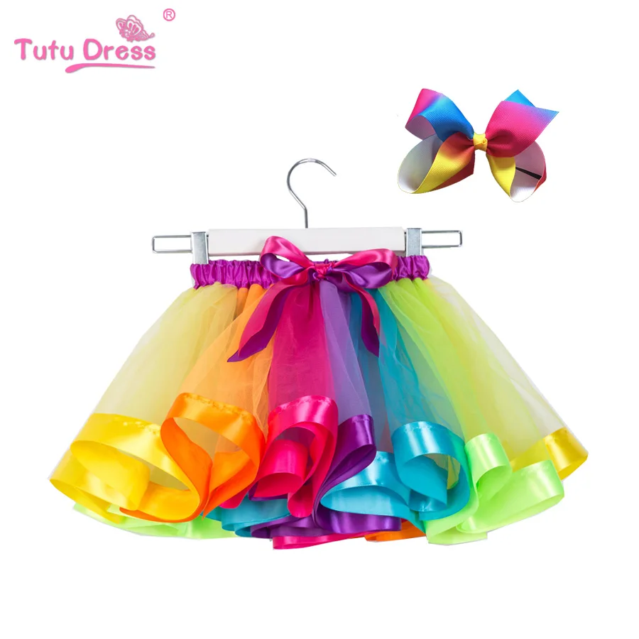 Girls Skirts Princess Tutu Skirt Rainbow Bow Headwear Party Dance Ballet Costume Toddler Kids Baby Girls Clothes Mini Pettiskirt - Цвет: RT075B