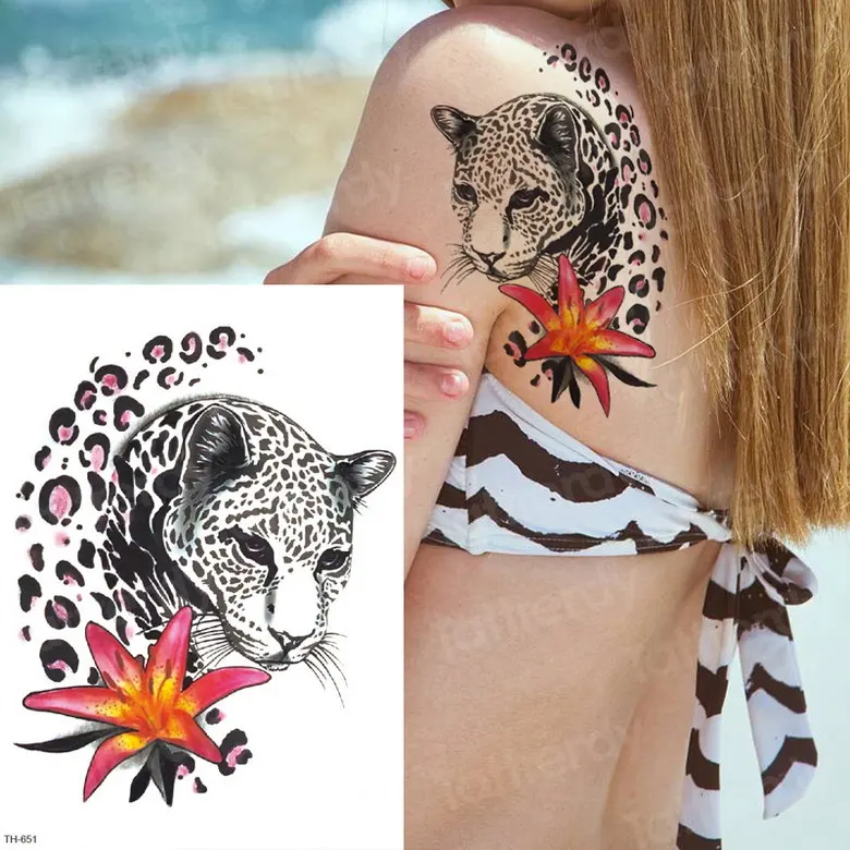 Черная пантера татуировки Временные татуировки на татуировка на тело девушки леопард печать Временные татуировки животные женщины сексуальные татуировки вода - Цвет: TH651