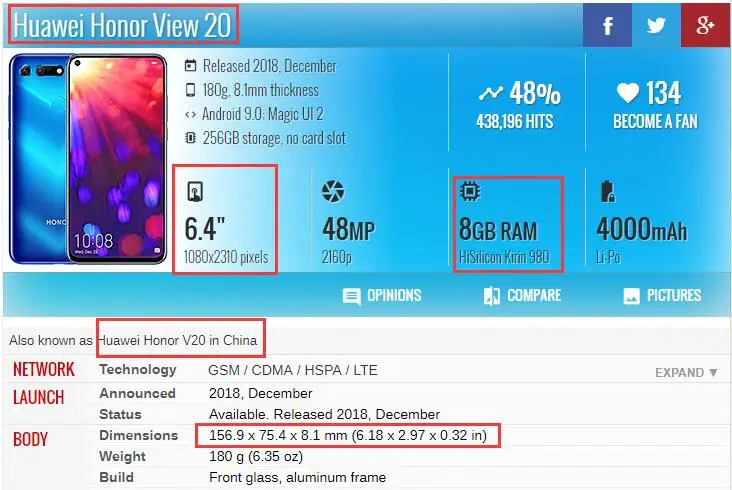 Huawei Honor View 20