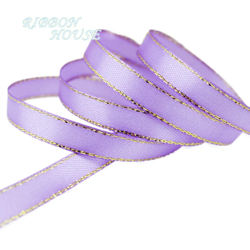 Satin Ribbons 10mm 25 yards/lot white gold edge gift packaging