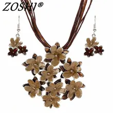 ZOSHI, новинка, модный винтажный ювелирный набор, многослойный веревочный цветочный кулон, ожерелье, висячие серьги, набор женских ювелирных изделий