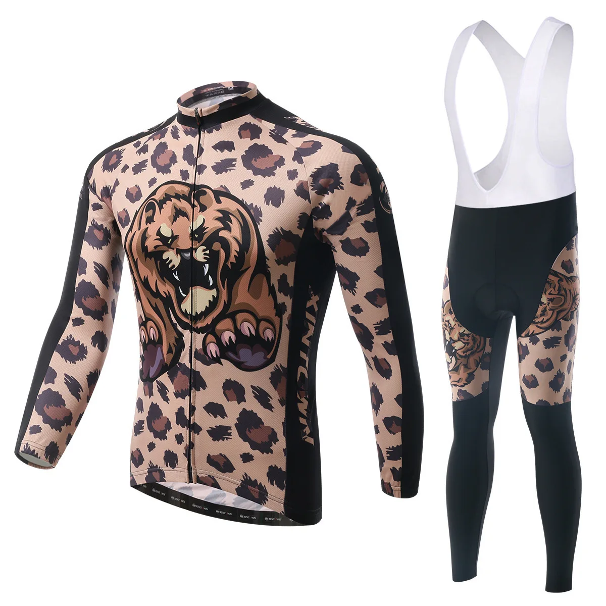 

BOODUN Brown Leopard Riding Suit Straps Long Sleeve Suit Bicycle Serve Catch Down Windbreak Keep Warm Function Underwear