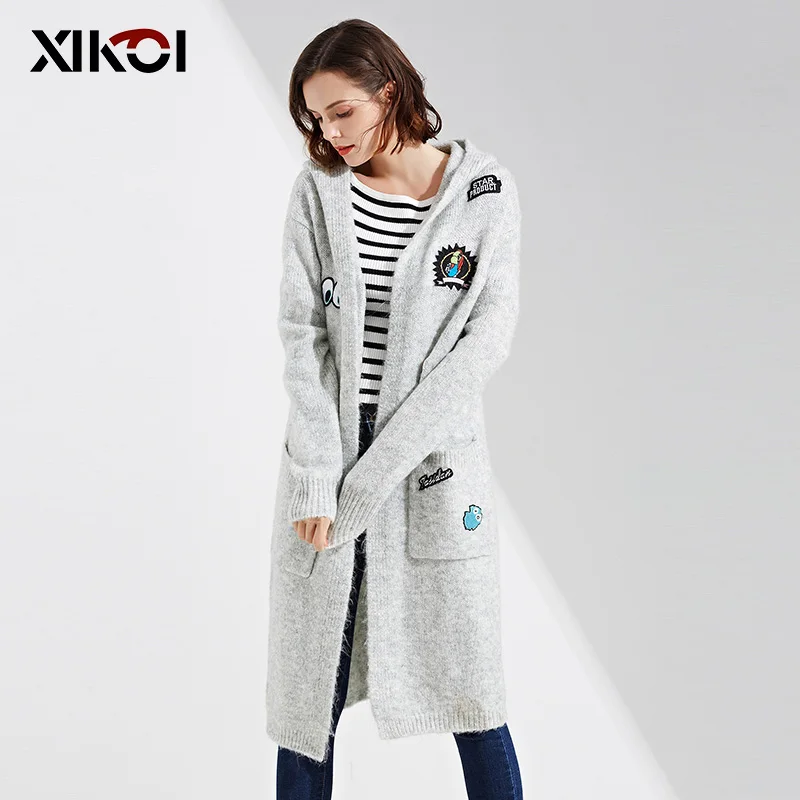 XIKOI новые модные женские свитера длинные Soild открытый стежок кардиганы с