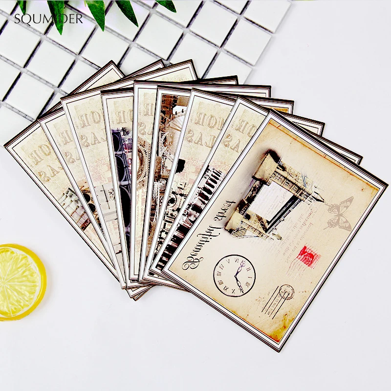 SQUMIDER 9PCS 4 Patterns Postcard Cartoon European Classical Card Greeting Card Christmas Teacher's Day Letter Paper Gift