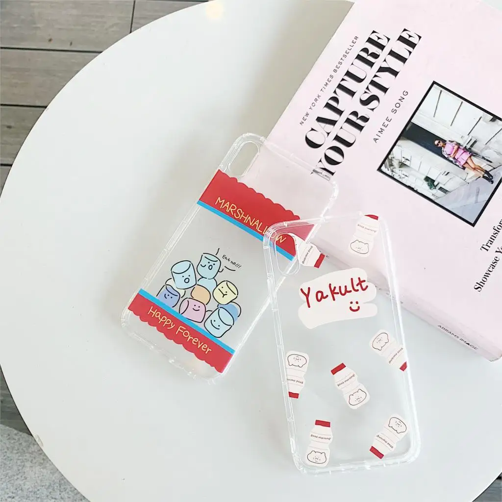 

Korean INS Milk Drinks Marshmallow Transparent phone case For iphone XS MAX XR X 6 6s 7 8 plus Yakult Cartoon Cute soft cover
