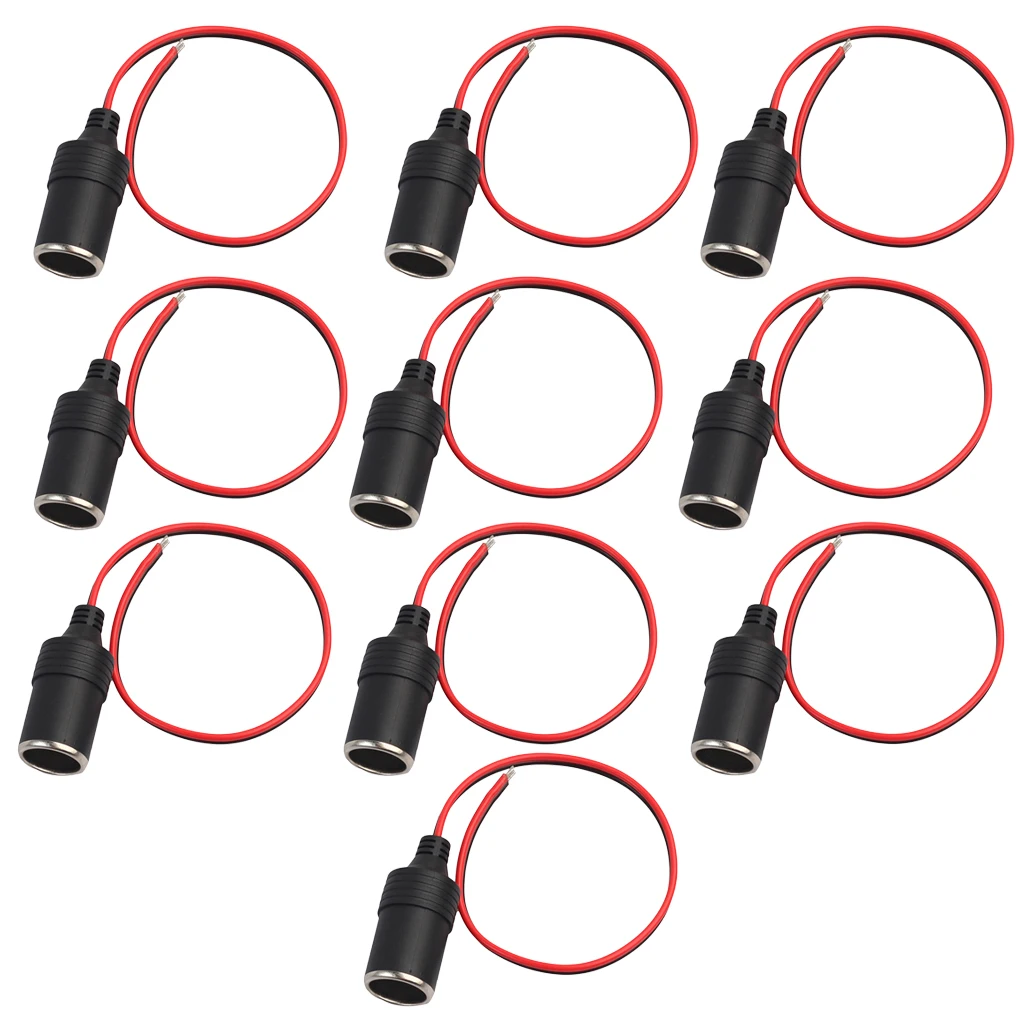 Premium 12V Car Cigarette Lighter Socket Extension Cord, Fused (Red), Pack of 10