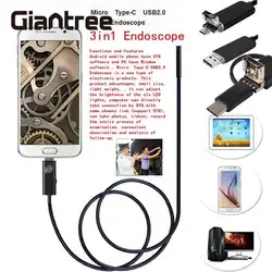 Giantree 1 м 7 мм 6 LED объектив micousb Тип-C эндоскопа Водонепроницаемый Змея Труба инспекции Камера бороскоп Камера для Android Оконные рамы