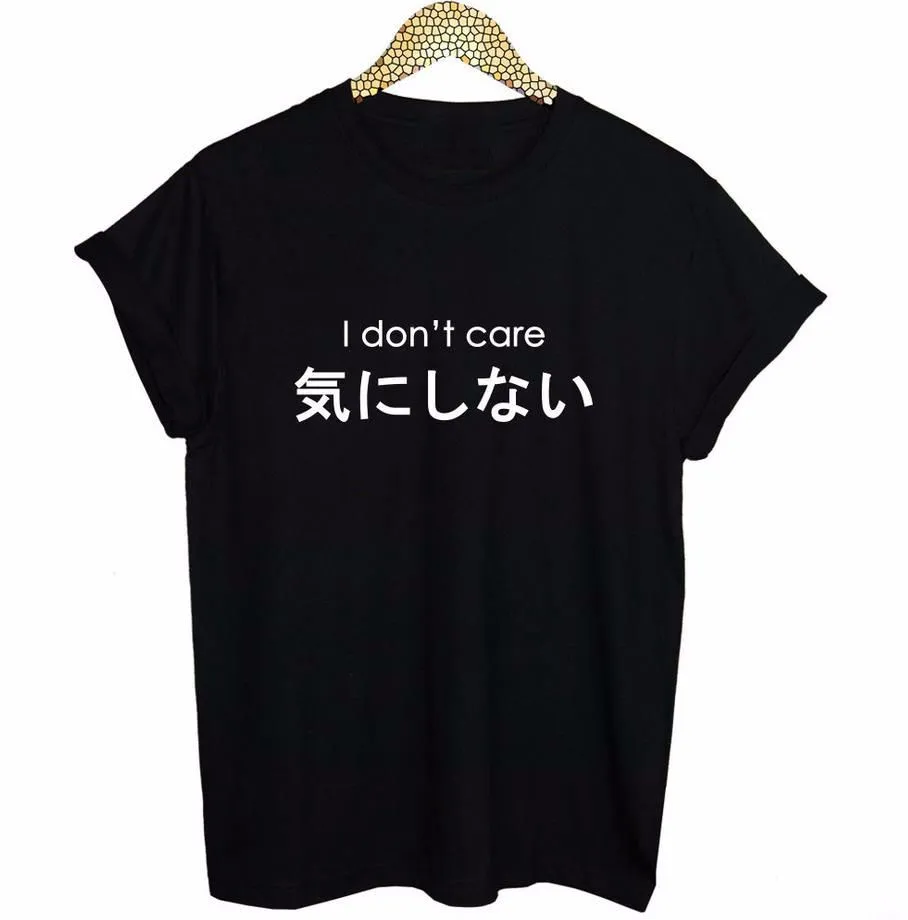 

Kiwi Women Japan I DONT CARE Letter Printed Tees Harajuku Plus Size T shirt Casual Street Punk Tops Black White T-shirt