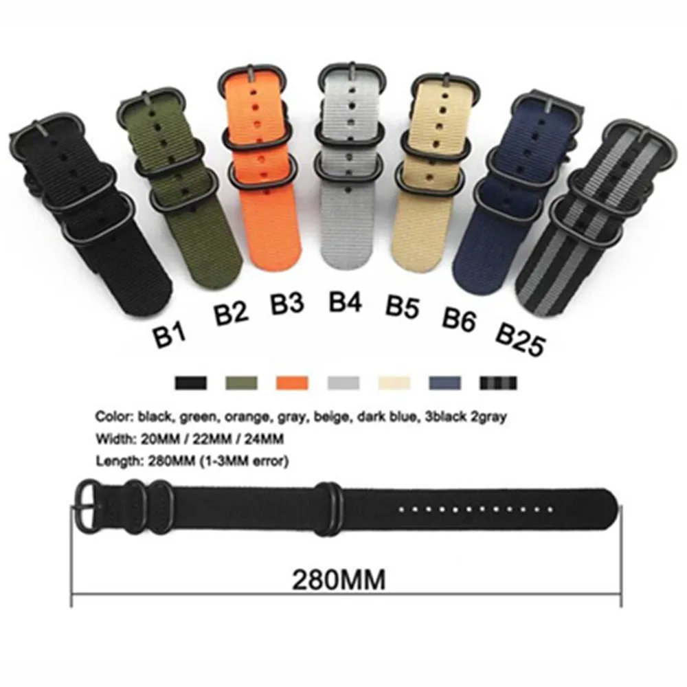Сверхпрочный нейлоновый ремешок для часов NATO 18 мм 20 22 24 Zulu из нержавеющей стали