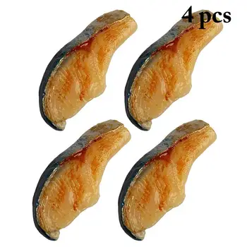 

4PCS Lifelike Simulation Food Fish Fillet Seafood Model Furnishings Kindergarten Toy Sample Photography Props Home Decoration