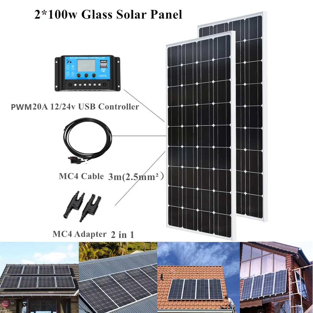 

XINPUGUANG 100 w solar panel 200w Monocrystalline charger controller 12 volt 24V/20A battery module home solar pv kit Solpanel