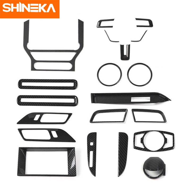 

SHINEKA Interior Mouldings For Ford Mustang Carbon Fiber Grain Car Interior Decoration Cover Kit Stickers For Ford Mustang 2015+