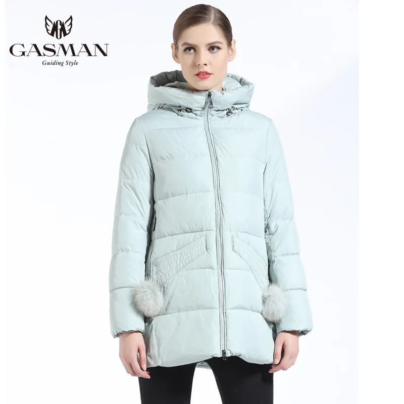 GASMAN 2018 Girl's Coat Winter Women Bio Down Jacket With Scarf Women White Coat Medium Length Thickening Down Parka For Women