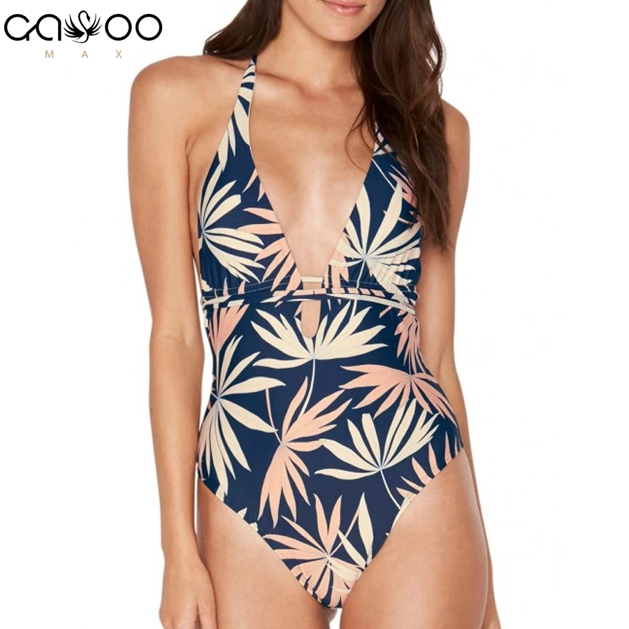 

2018 Sexy Backless One Piece Swimsuit Bandage Hollow Cut Out Swimwear Women Leaf Swimming Suit Lace Up One Piece Swimsuits