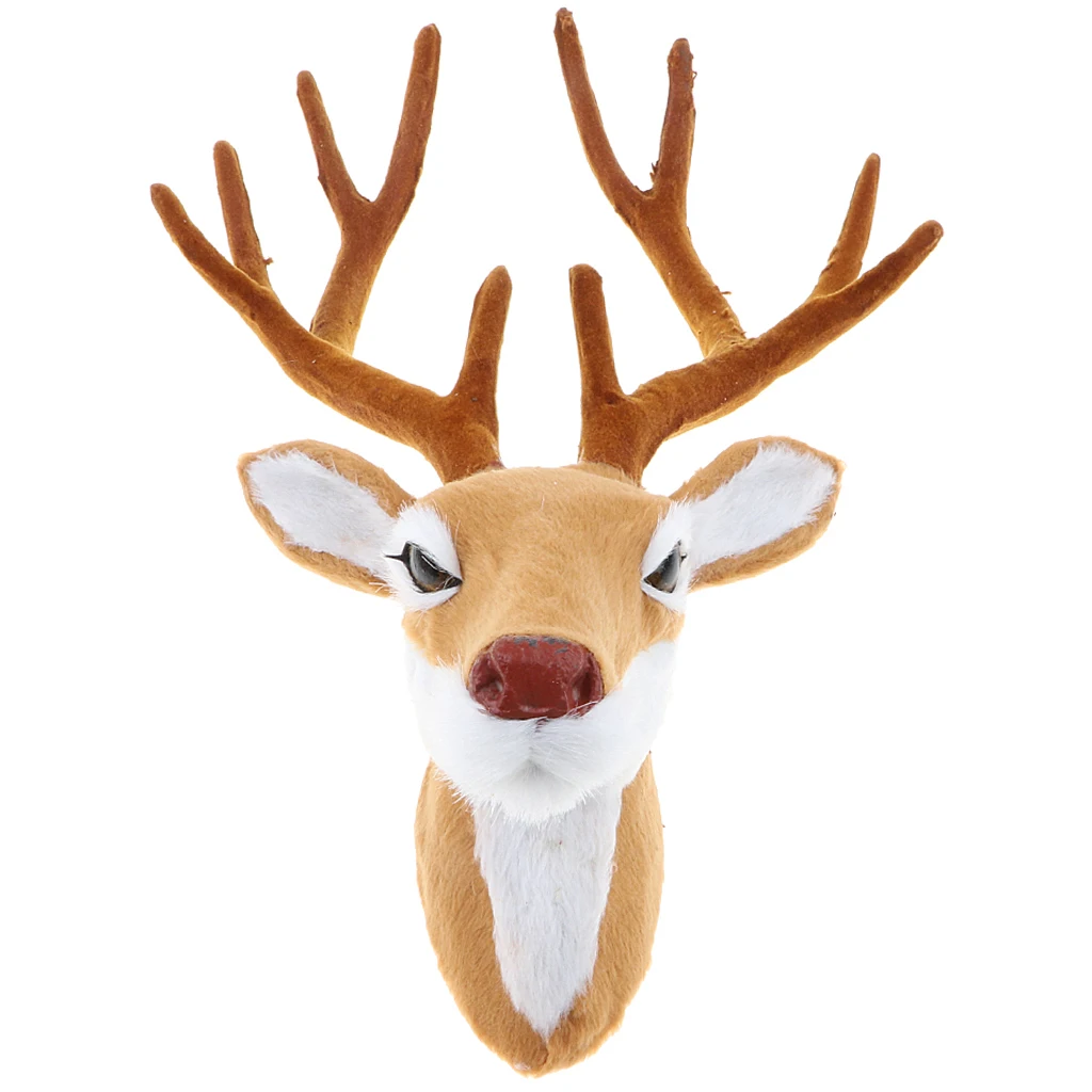 Realistic Stuffed Deer Head Model Toy Faux Fur Animal Home Ornament Gift