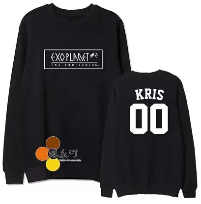 Kpop exo planet concert с именами членов группы Печать О образным вырезом тонкий свитер для весна осень унисекс пуловер черные толстовки