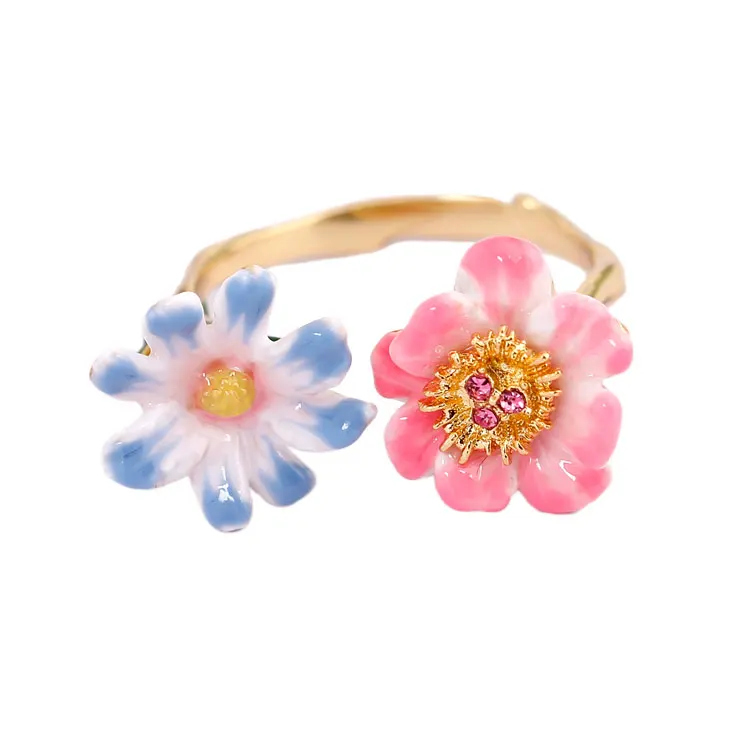 

Monet Garden Series Light Blue Pink Sunny Flower Enamel Ring 2018 Women Fashion Charm Vintage Jewelry Anelli Donna Anel Anillos