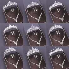 Bridal Jewelry Sets Wedding Crown Necklace With Earrings Bride Hair Ornaments Crystal Crown Necklace Women Accessories