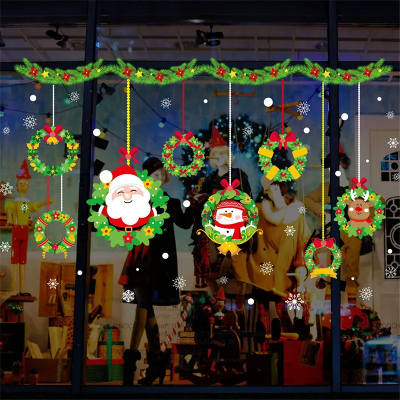 

Cartoon Christmas Trees Santa Claus Household Wall Sticker Festival Decals Santa Murals Windows Decorations for Shop Decor