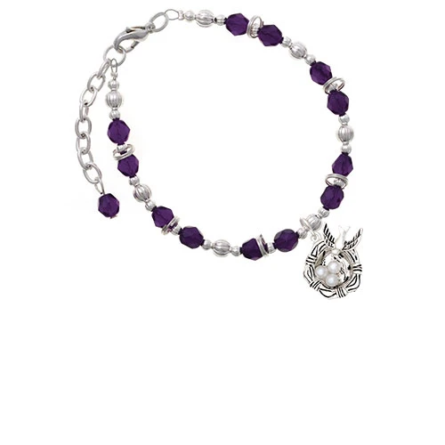 Birds Nest with Eggs Purple Beaded Bracelet