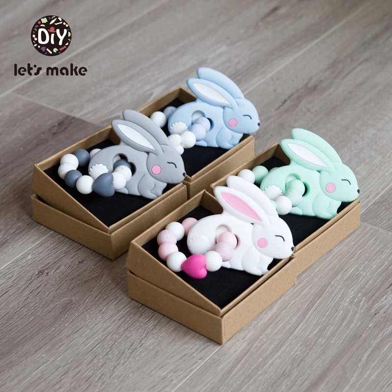 Let's Make 4 шт. детские игрушки силиконовые бусины DIY детские погремушки браслеты прорезывание зубов силиконовая подвеска Кролик для детских игрушек прорезыватели