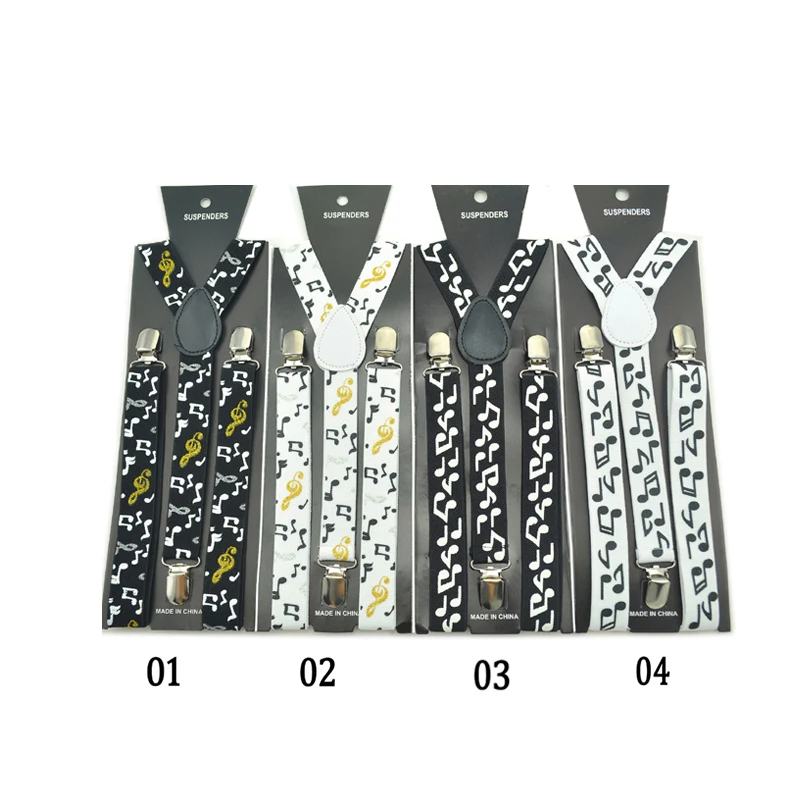 

Free shipping-New 2.5cm wide Fashion 13"Novelty Music" Design Mix Unisex Clip-on Braces Elastic Slim Suspender Y-back Suspenders