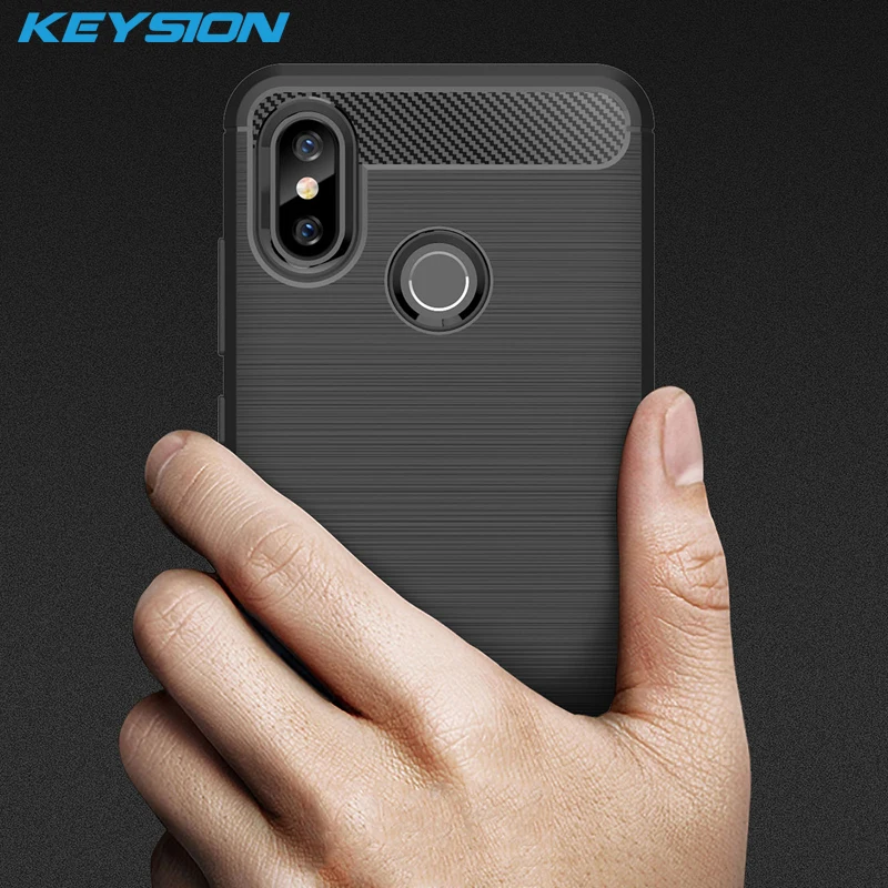 

KEYSION Phone Case for Xiaomi Mi 8 Carbon Fiber Soft TPU Silicone Brushed Anti-knock Non-slip Back Cover for Xiaomi Mi8 Mi8