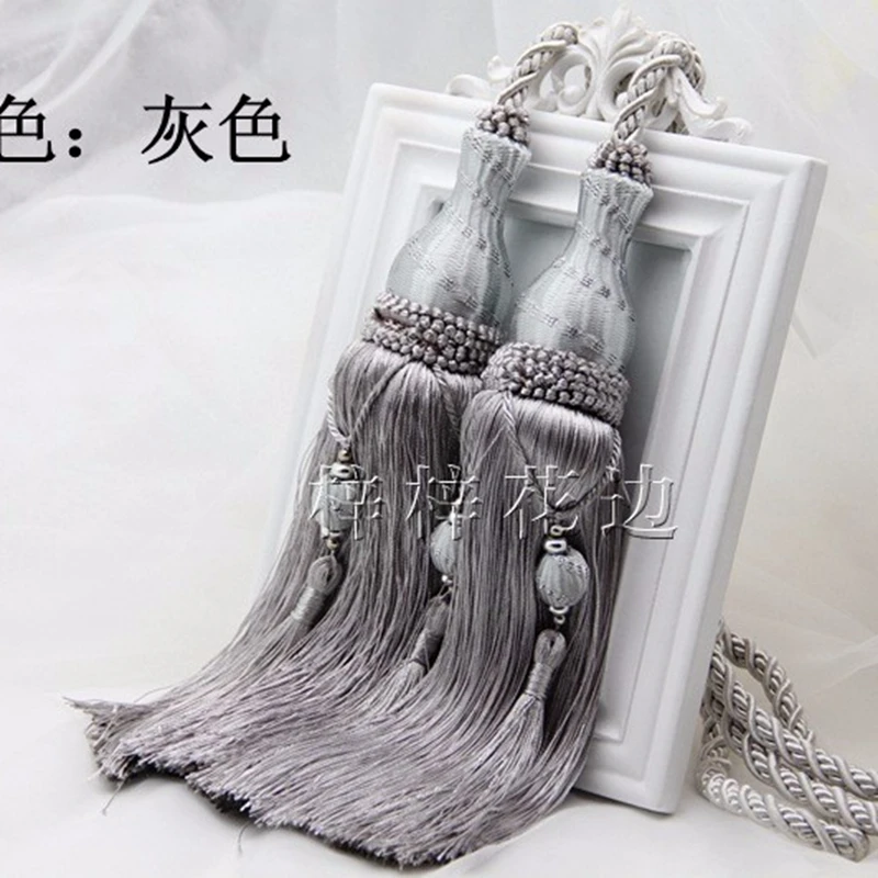 Grey Curtain Tassels Decorative Window Curtain Drape Wood Tassel Rope