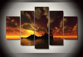 

New 2016 style multi pictures combination arts evening seascape wall pictures 5 pcs canvas artworks modern wall spary painting