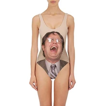 2020 モノキニ人間の頭部プリントワンピース水着おかしい水着女性スイム水着ハイカット背中マイヨ · デ · ベイン(China)