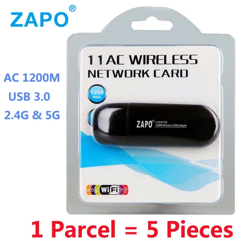 ZAPO Mini 5G WiFi USB 3,0 адаптер 1200 Мбит/с Беспроводная 802.11ac/n/g/b сетевая карта, встроенная в две антенны для систем Windows Linux