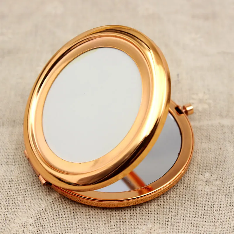 Rose gold Ручное зеркало, сделай сам, для макияжа, пустая, маленькое зеркало, портативное, для женщин, для макияжа, с карманом, складывается, двустороннее косметическое зеркало, логотип, на заказ, подарки - Цвет: Rose gold