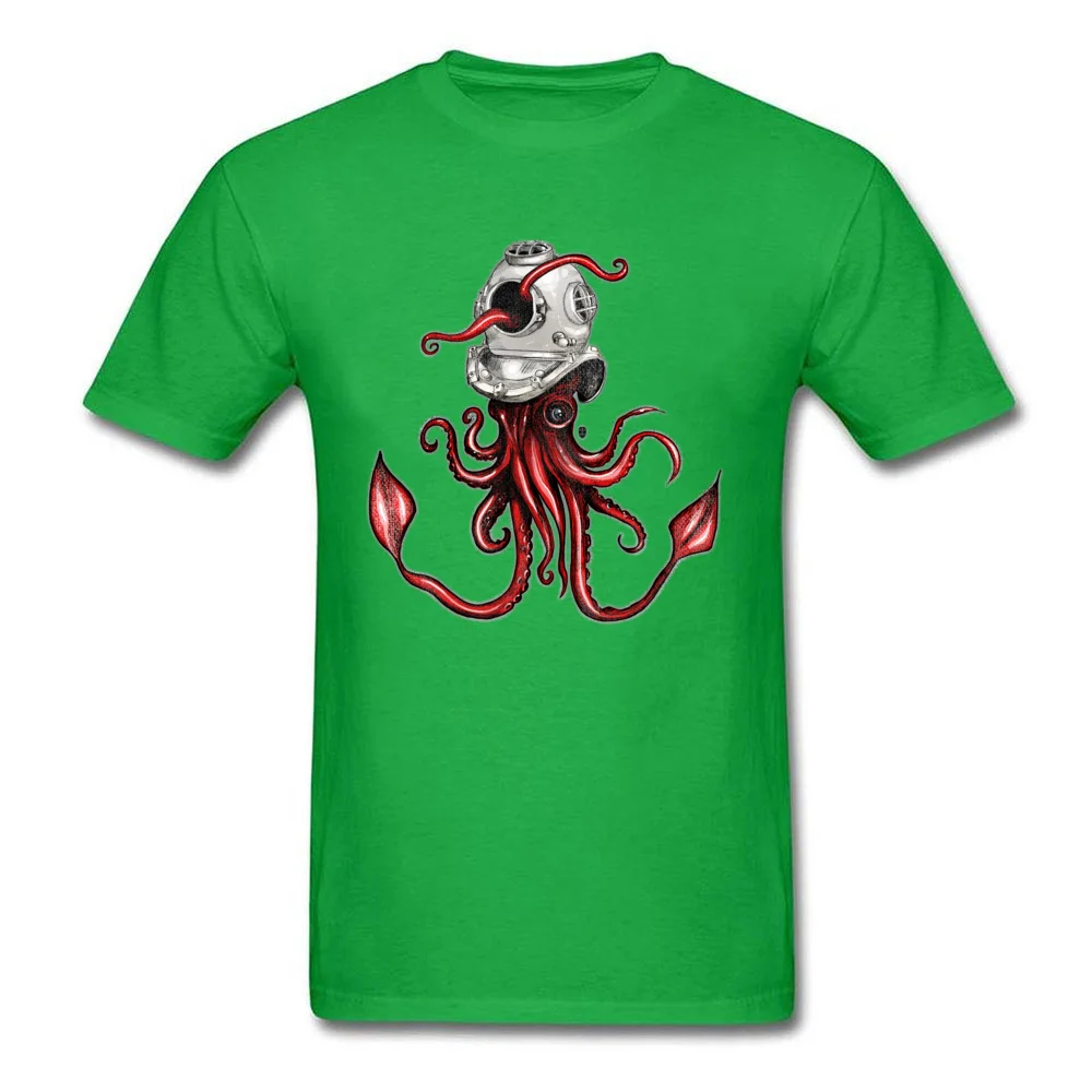 Squid with Diving Helmet 100% Cotton Boy Short Sleeve Tees Print Summer Fall Top T-shirts 3D Printed T-shirts Latest Crew Neck Squid with Diving Helmet green