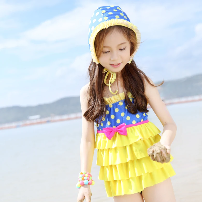 ragazze one pieces costume da bagno carino dot costume da bagno con un berretto per bambini