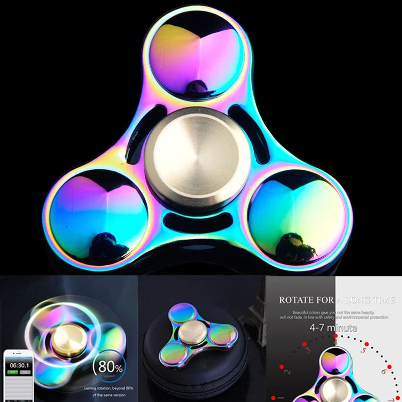 New Colorful Rainbow Metal Fidget Toy Hand Spinner Rotation Time Long For Autism and ADHD Kids