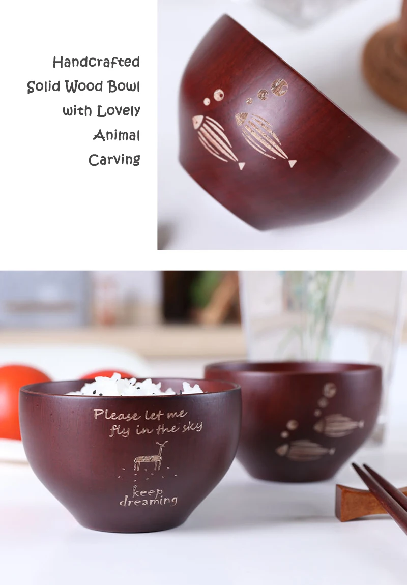 Cute Animal Wood Bowl Kids Wooden Bowl Small Kitchen Rice Soup Dining Serving Bowl Miso Sauce Food Container Wooden Utensils (8)