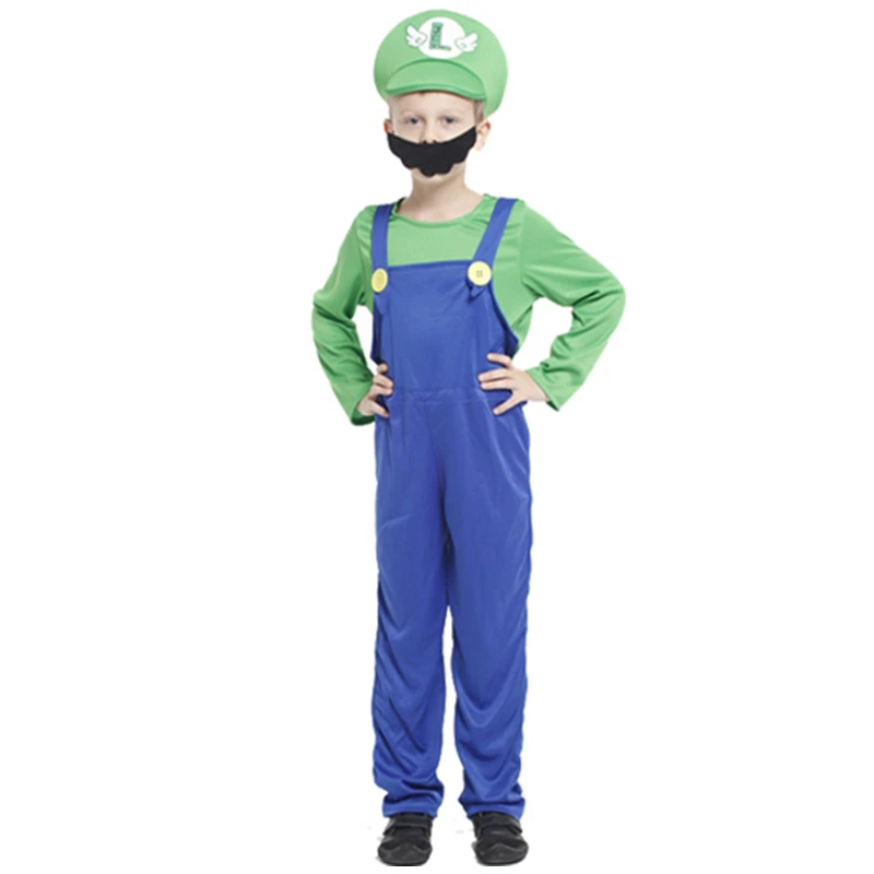 Детские маскарадные костюмы Super Mario Bros для детей Вечерние косплея Luigi на Хэллоуин